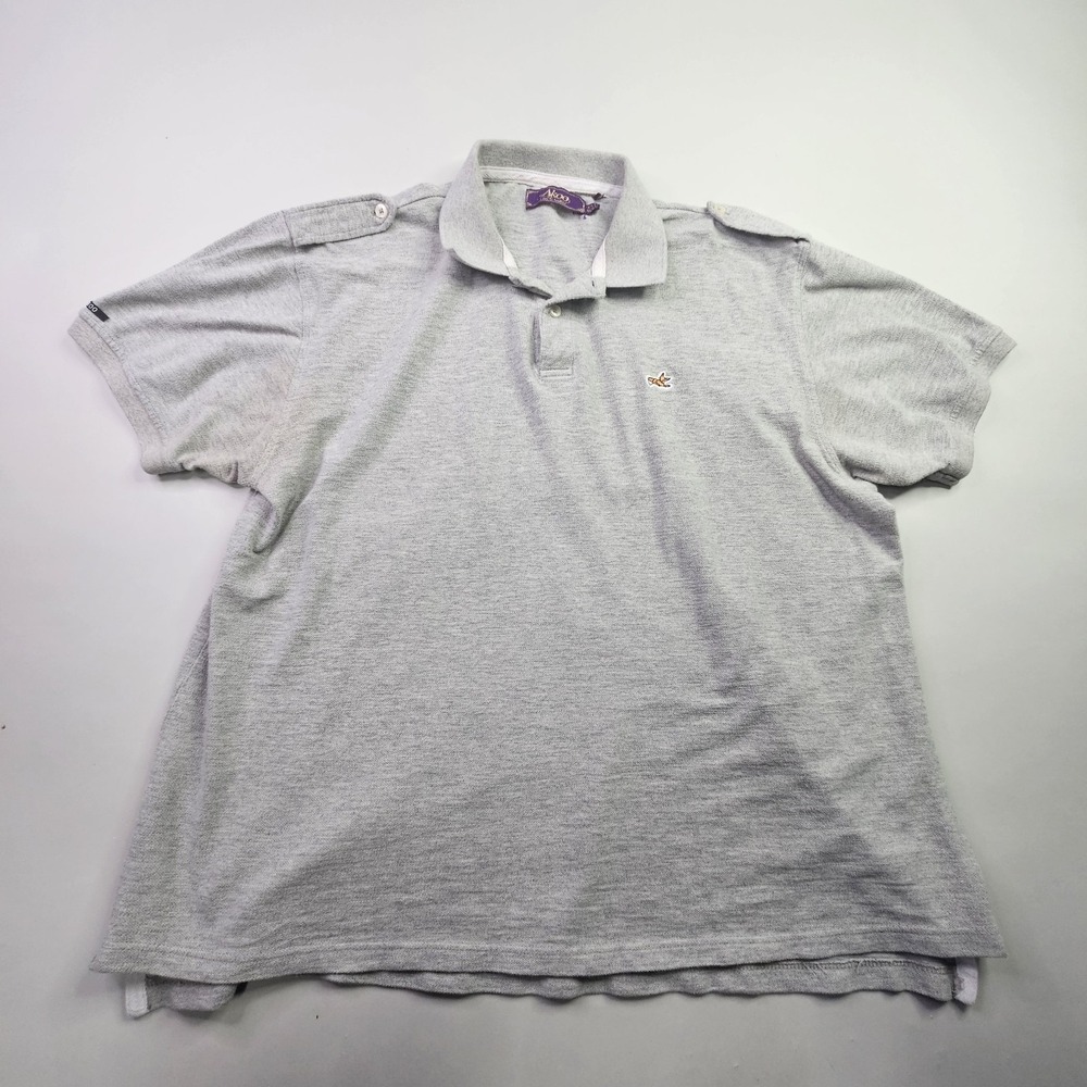 AKOO Piqué Polo Shirt 2XL Gray Epaulets Fox Logo READ: DEFECTS